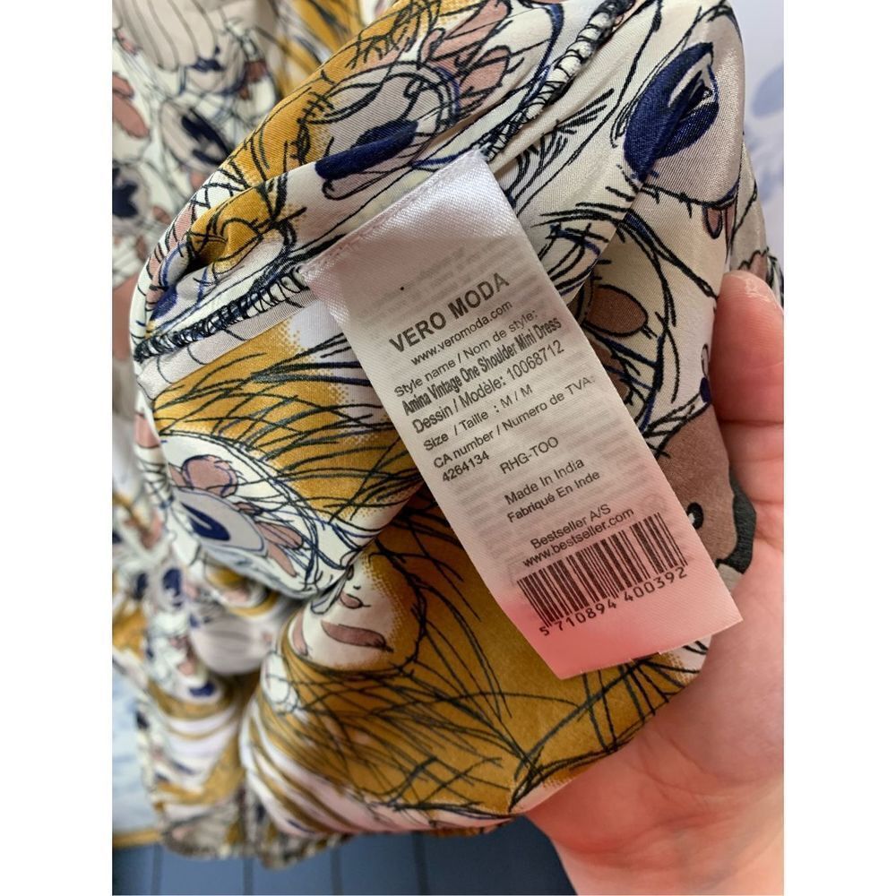 Vero Moda Amina Vintage One Shoulder Mini Dress Size M - Picture 5 of 6